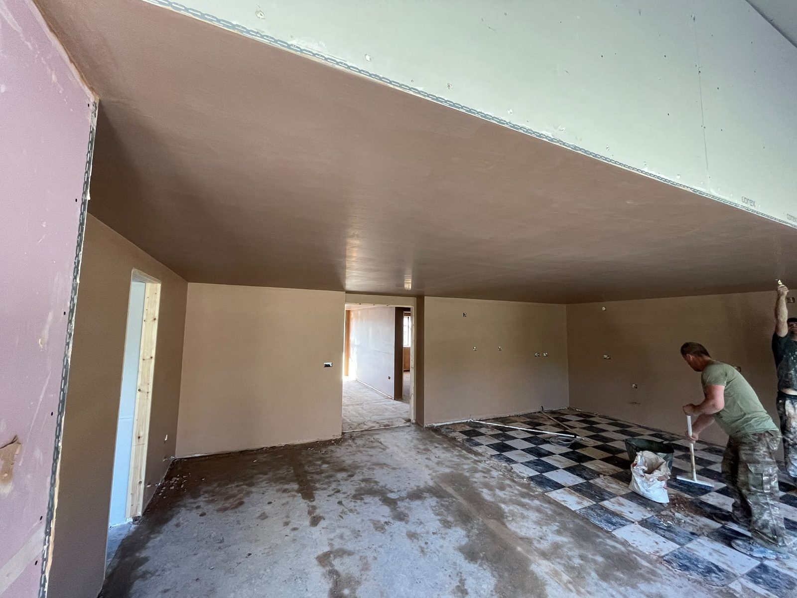 Freshly skimmed open-plan room